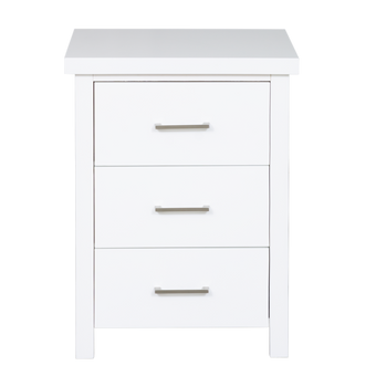 New Maestro 3 Drawer Bedside White (Long Handle)