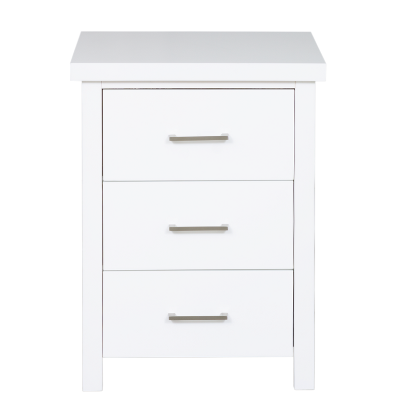 New Maestro 3 Drawer Bedside White (Long Handle)