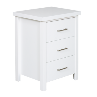 New Maestro 3 Drawer Bedside White (Long Handle)