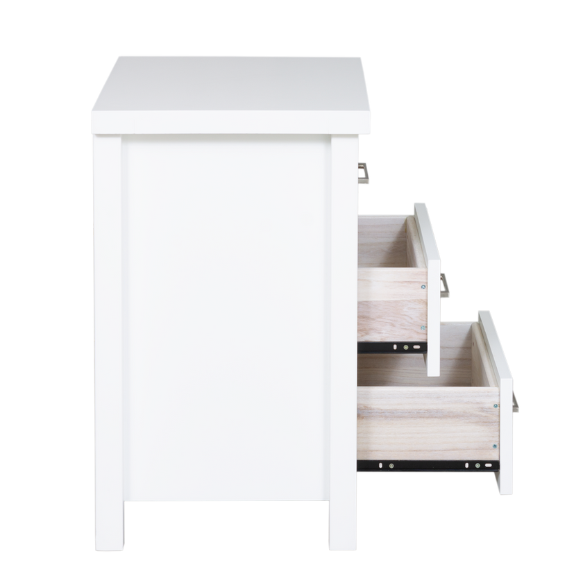 New Maestro 3 Drawer Bedside White (Long Handle)