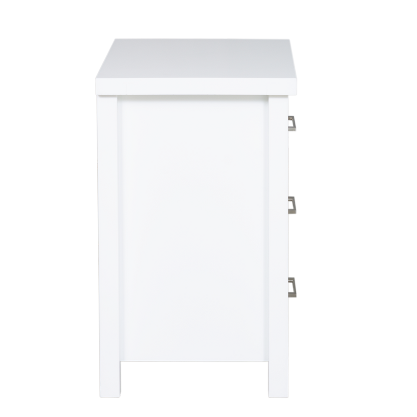 New Maestro 3 Drawer Bedside White (Long Handle)