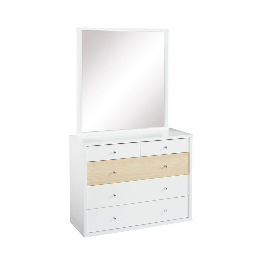 Cosmo-5-Drawer-Dresser-Mirror-White-beech