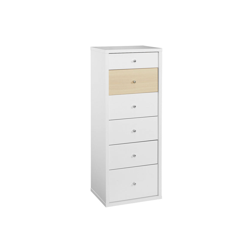 Cosmo 6 Drawer Slimboy - White / Beech
