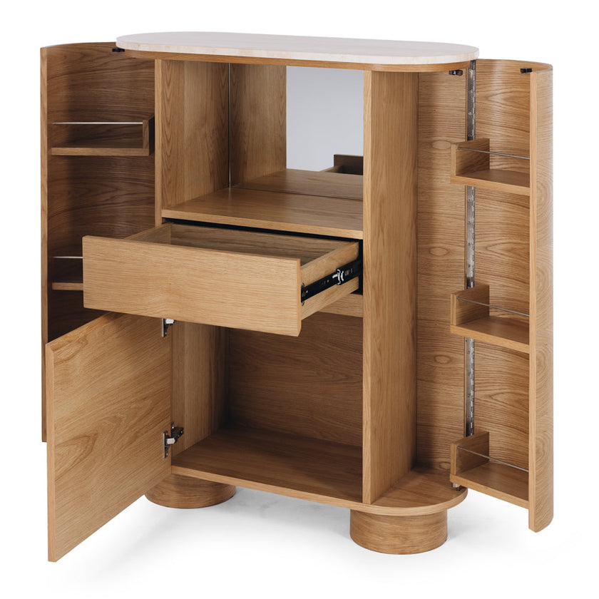 Akita Natural Oak Bar Cabinet (Turkish Rose Top)