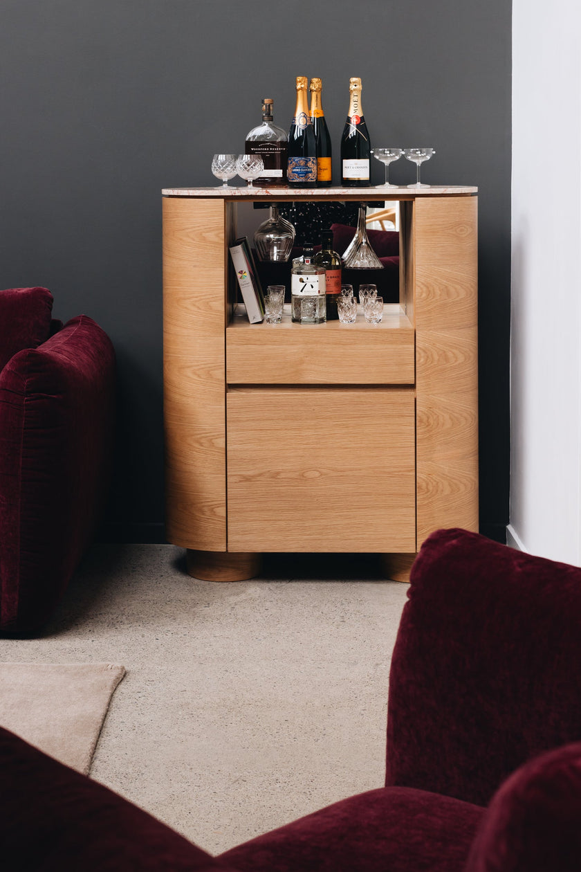 Akita Natural Oak Bar Cabinet (Turkish Rose Top)