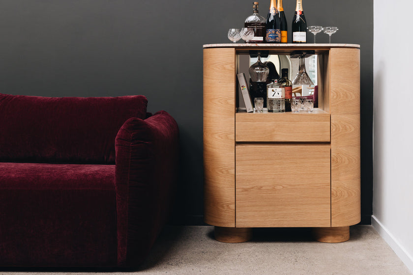 Akita Natural Oak Bar Cabinet (Turkish Rose Top)