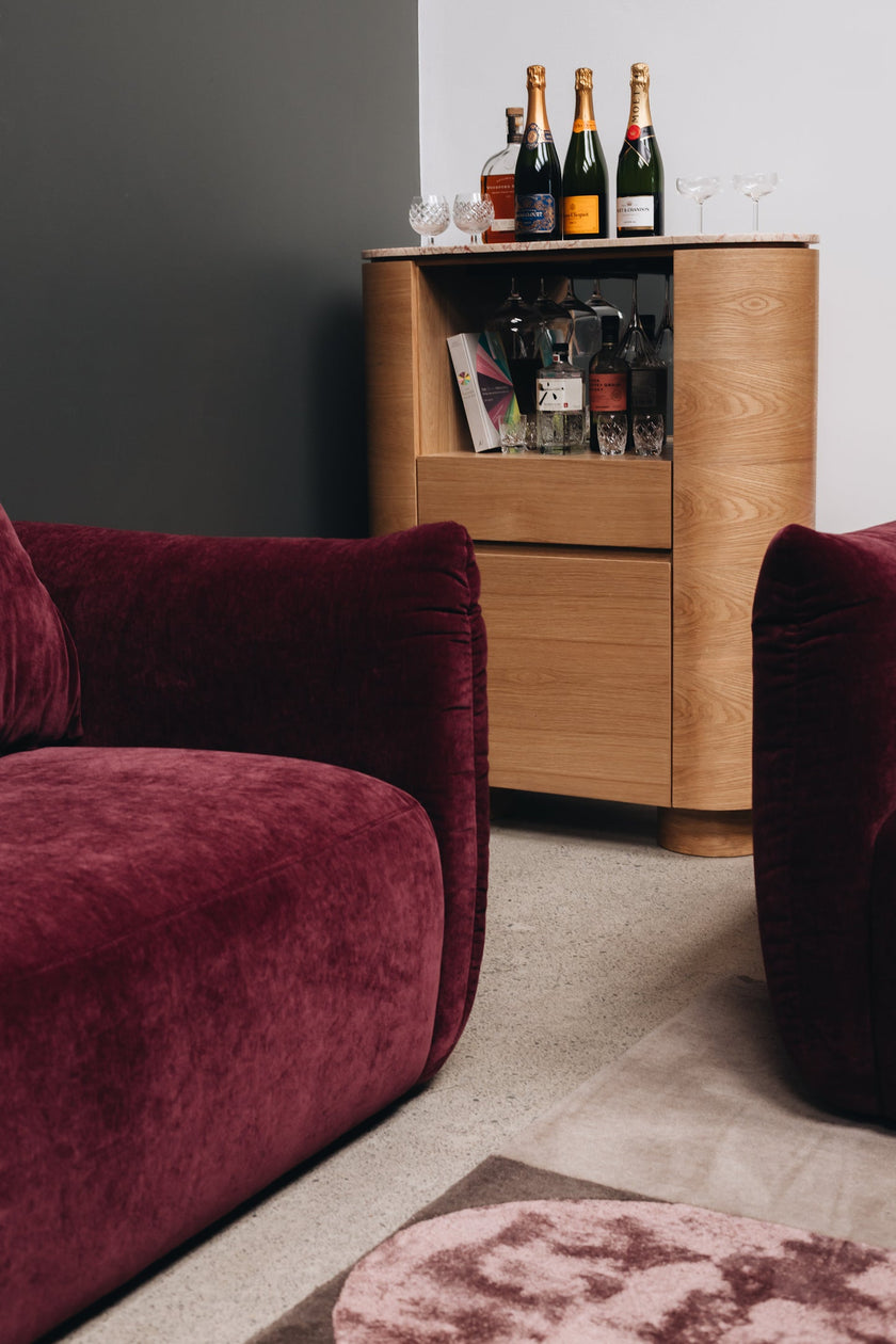 Akita Natural Oak Bar Cabinet (Turkish Rose Top)