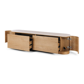 Akita Natural Oak Tv Stand (Travertine Top)