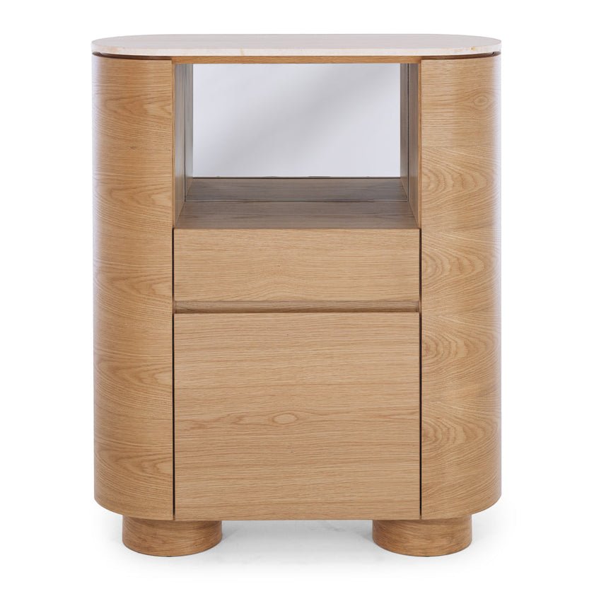 Akita Natural Oak Bar Cabinet (Travertine Top)