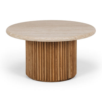 Rho Travertine Top Coffee Table 85rd (Natural Oak Base)