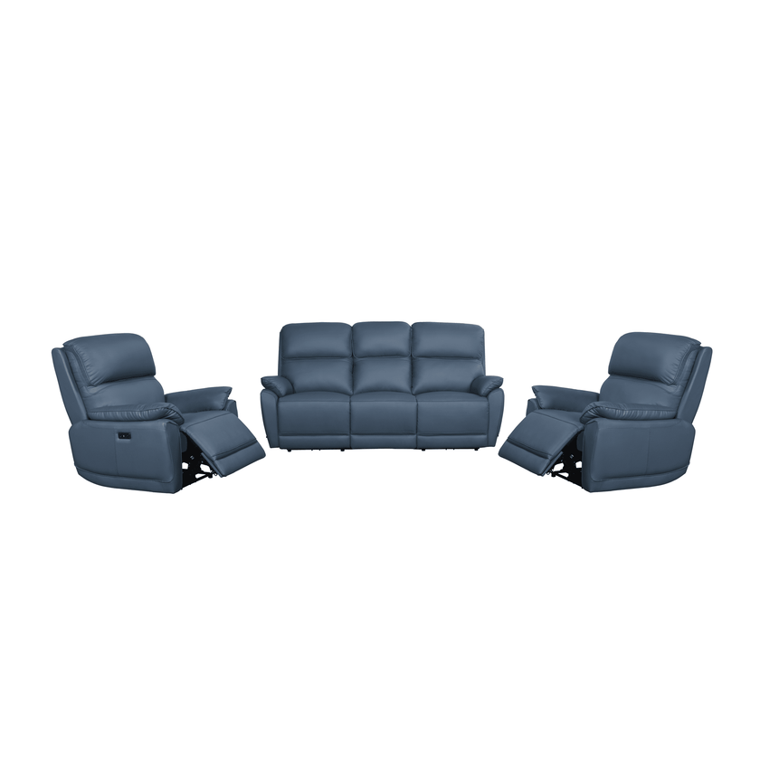 York Electric Leather Recliner 3+1+1 - Navy