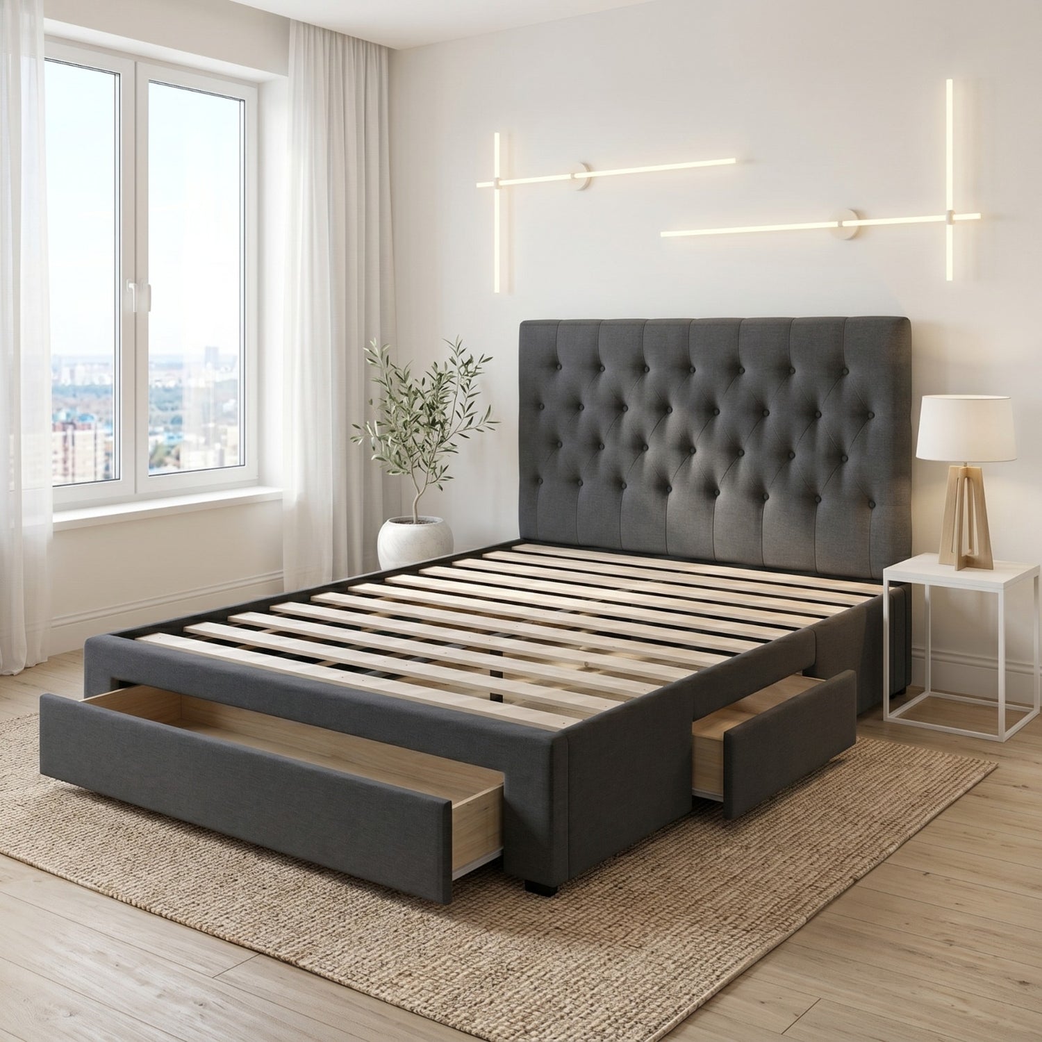 Luna Upholstery Storage Bed (Charcoal) - King