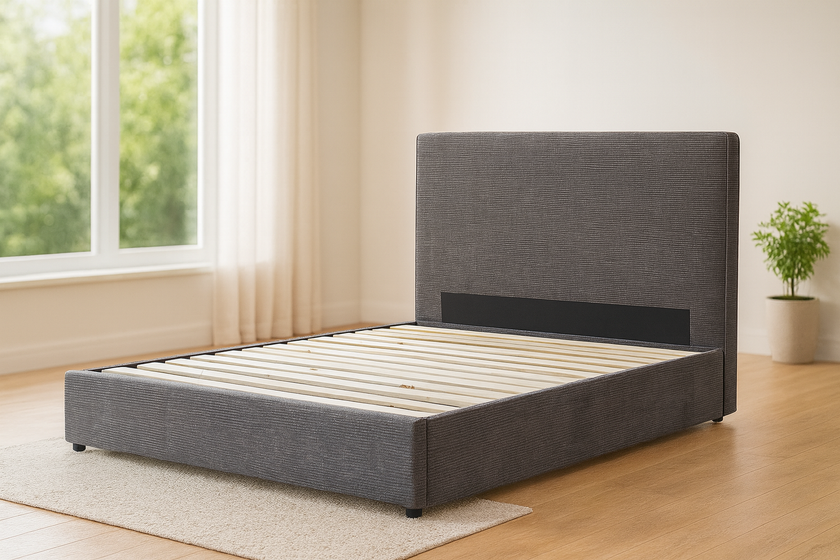 Picton Bed Base with Headboard (Grey) - Queen (W154 x H120 x D213 CM)