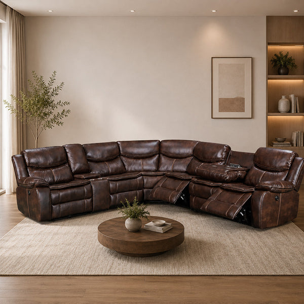Geneva Corner Electric Recliner- Brown
