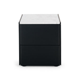 Cube Black Oak Side Table 2drw (Marble Top)