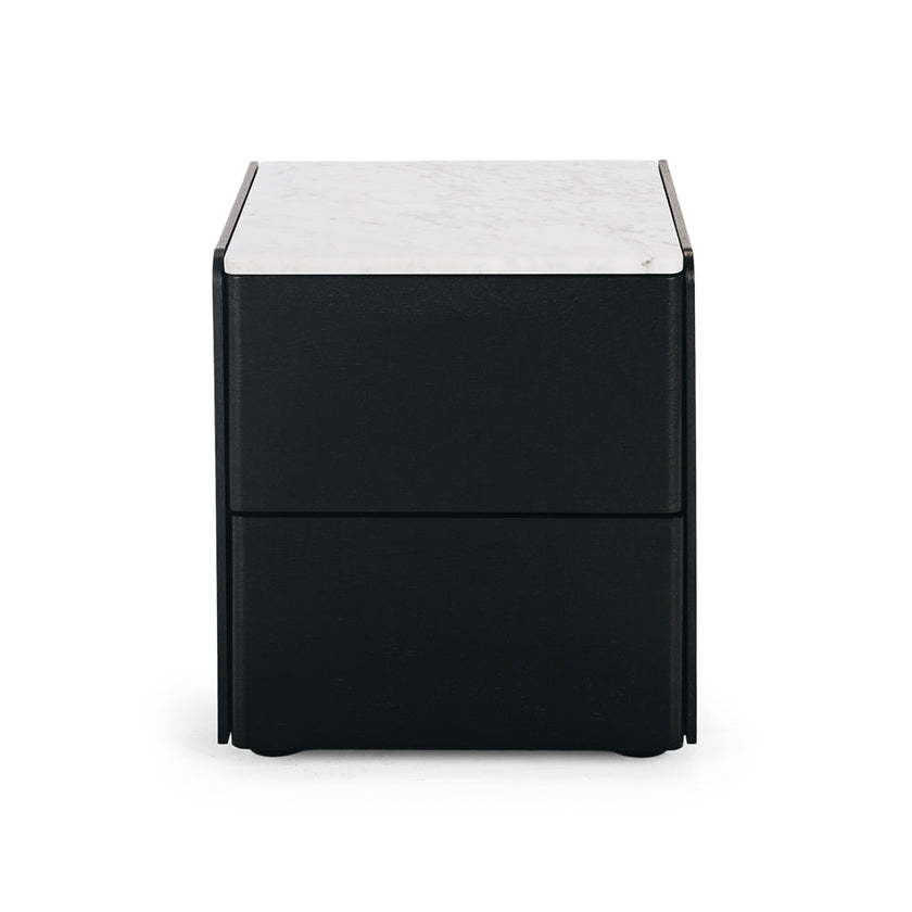 Cube Black Oak Side Table 2drw (Marble Top)