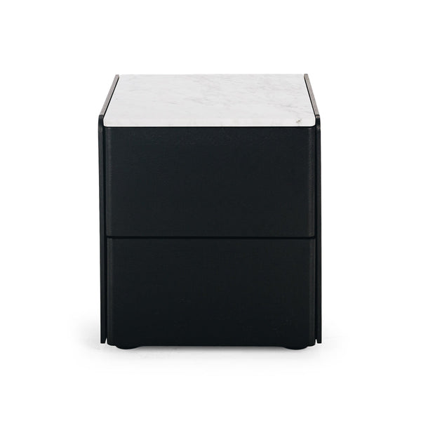 Cube Black Oak Side Table 2drw (Marble Top) W45 D45 H50CM