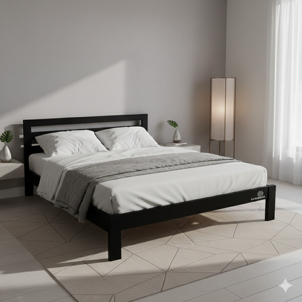 Black Alice Double Bed (L2020 W1550 H800/360mm head/footer, Inner L1950, W1440mm)