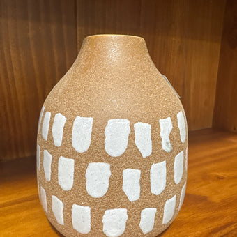 8600351 Ceramic Candle Holder Tan-Wht H15