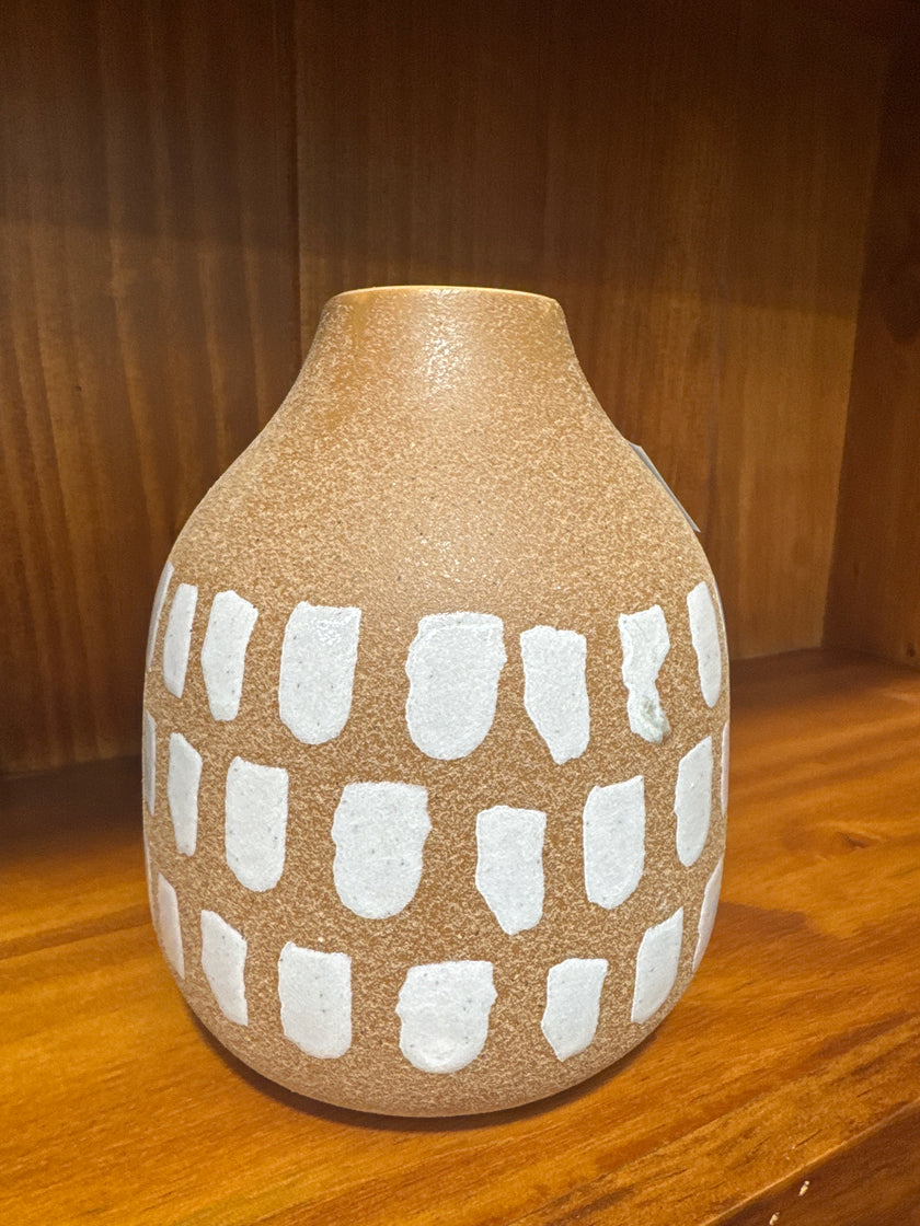 8600351 Ceramic Candle Holder Tan-Wht H15