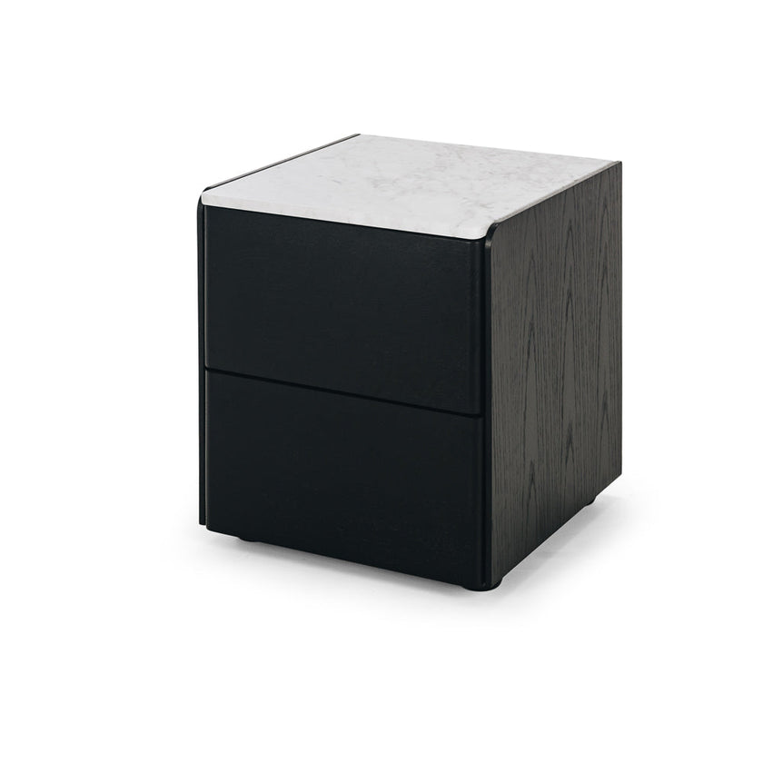 Cube Black Oak Side Table 2drw (Marble Top)
