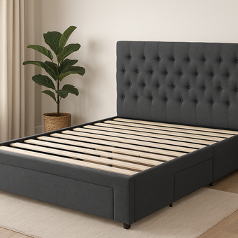 Luna Upholstery Bed (Charcoal) - Queen
