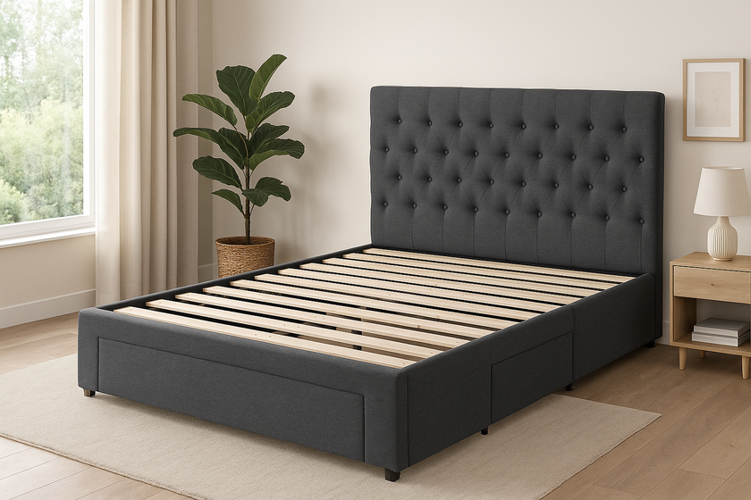 Luna Upholstery Bed (Charcoal) - Queen