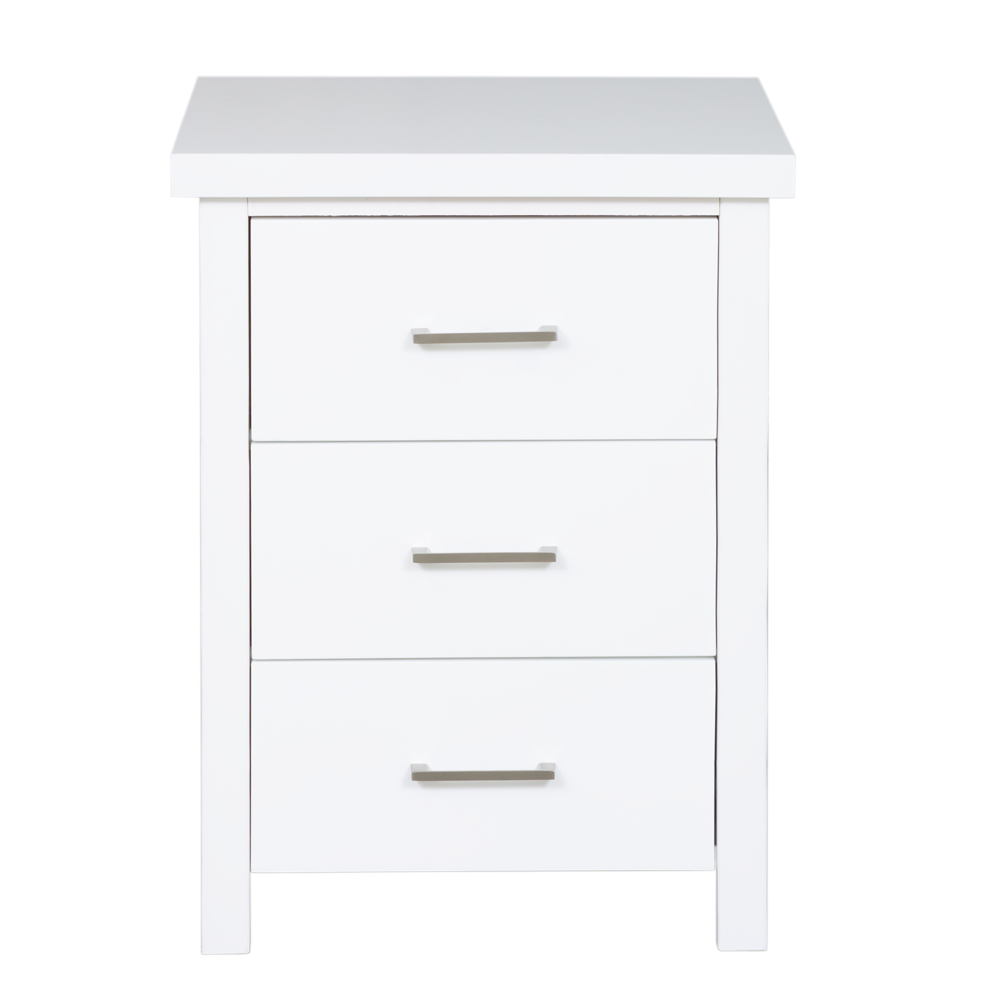 New Maestro 3 Drawer Bedside White (Long Handle)