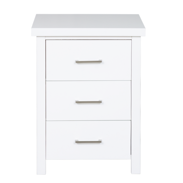 New Maestro 3 Drawer Bedside White (Long Handle)