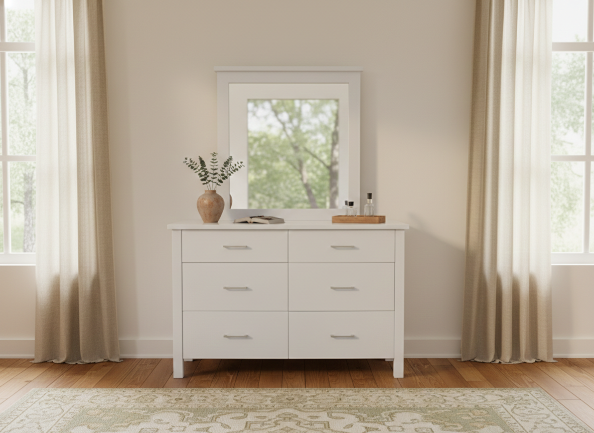 White Alice Dresser with Mirror (W1230 D440 H1700mm)