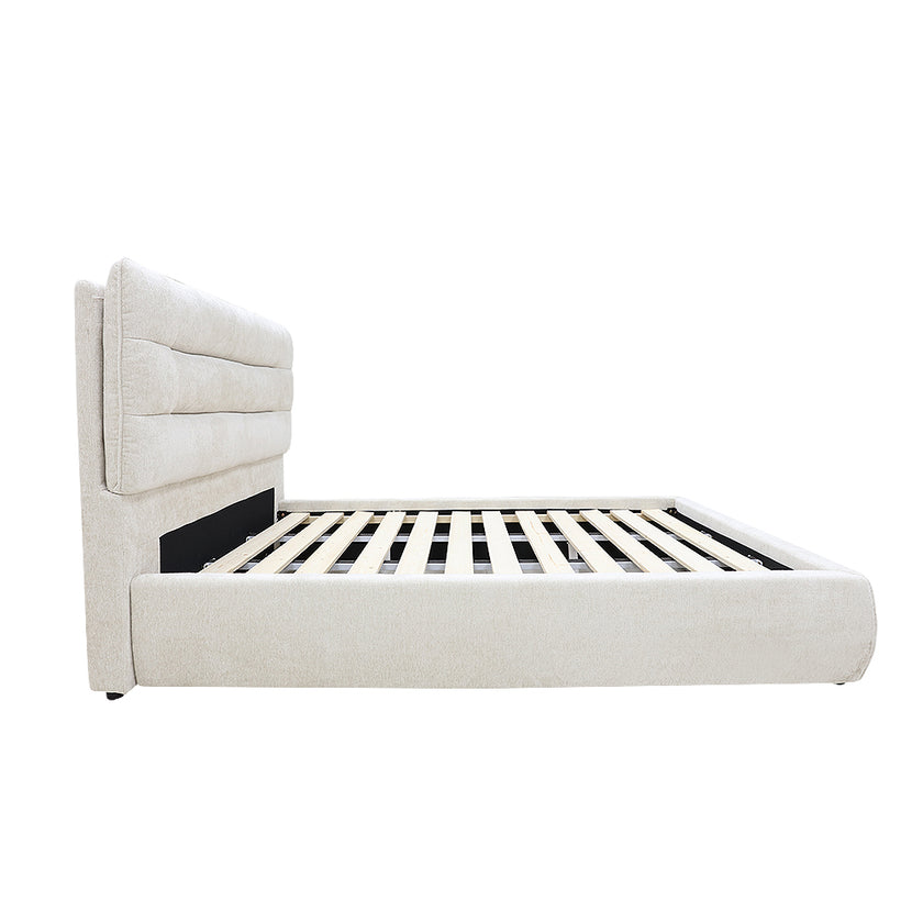 Gore Puffed Bed Base with Headboard ( Beige) - Super King