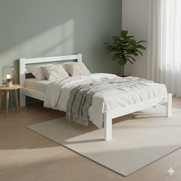 White-Alice-Queen-Bed-Frame (L2020 W1550 H800/360mm head/footer, Inner L1950, W1440mm)