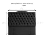 Milton Upholstered Buttoned Headboard (Black) - Queen (W1540 H1400 D130mm)