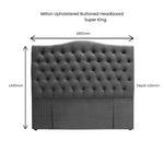 Milton Upholstered Buttoned Headboard (Black) - Super King (W1850 H1400 D130mm)