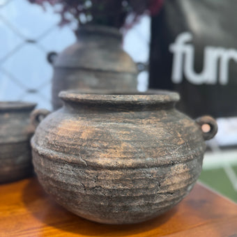 Aged Deep Umber Pot Belly Vase Small Medium