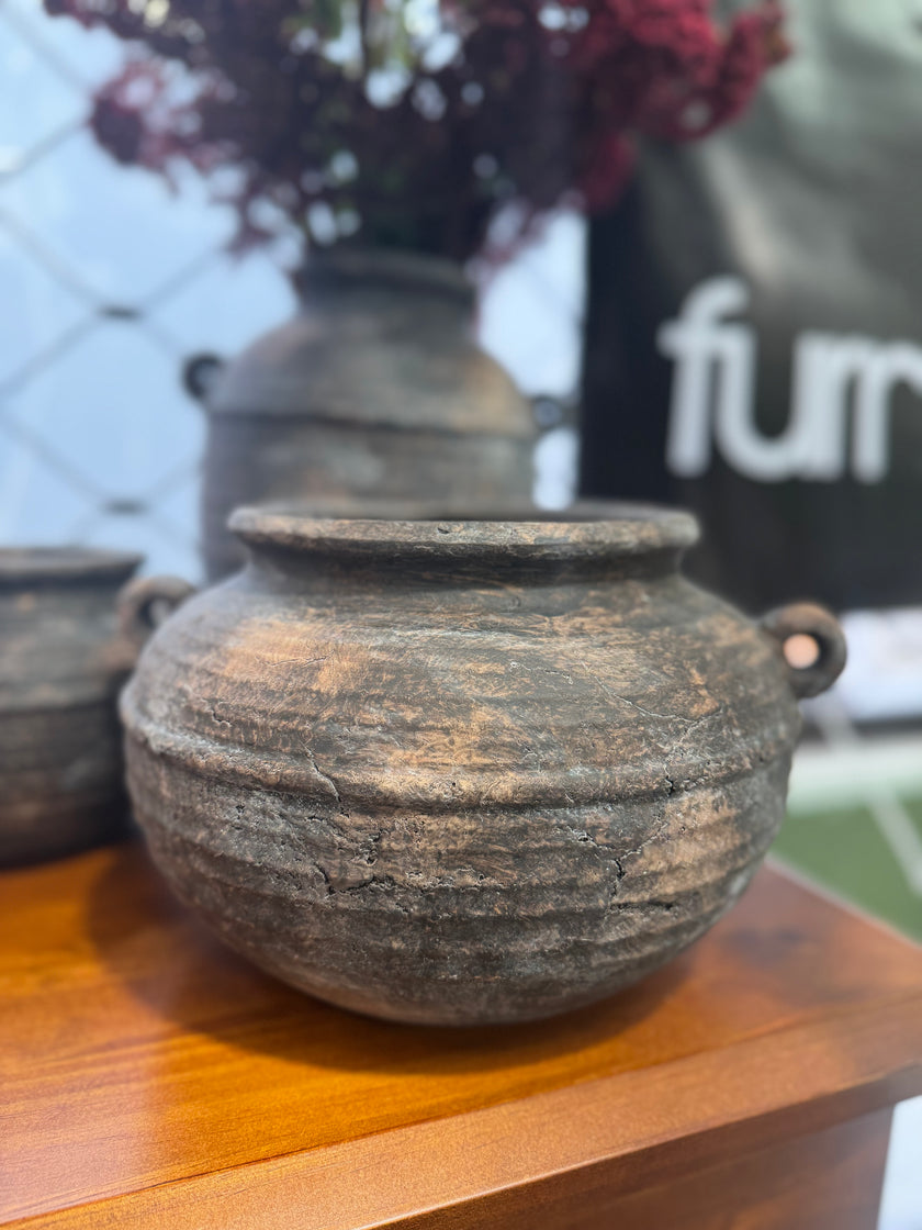 Aged Deep Umber Pot Belly Vase Small Medium