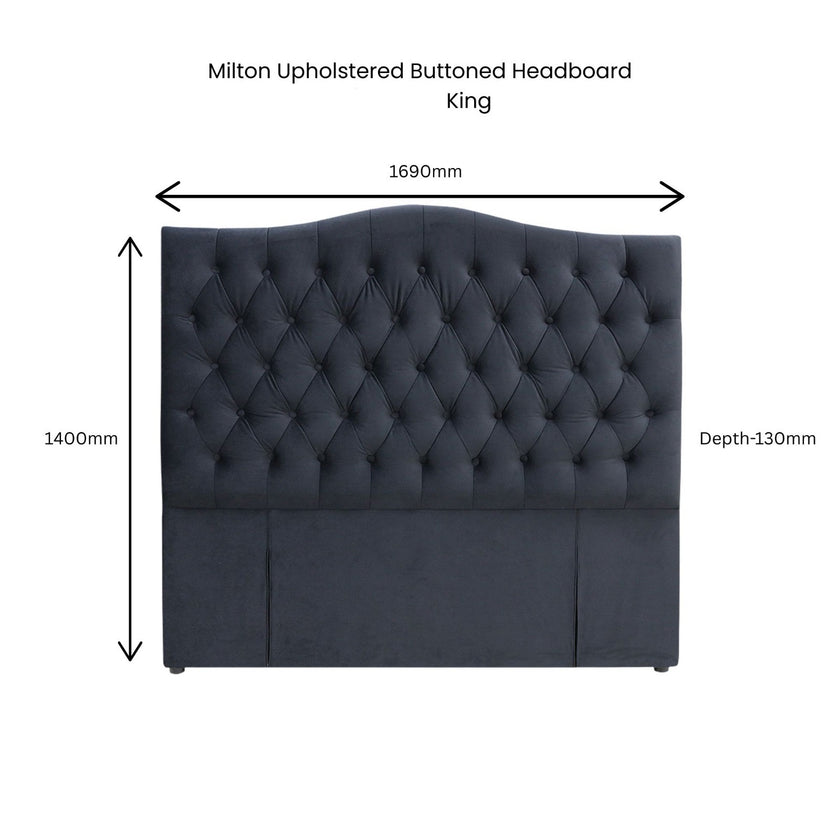 Milton Upholstered Buttoned Headboard (Soft Grey) - King (W1690 H1400 D130mm)