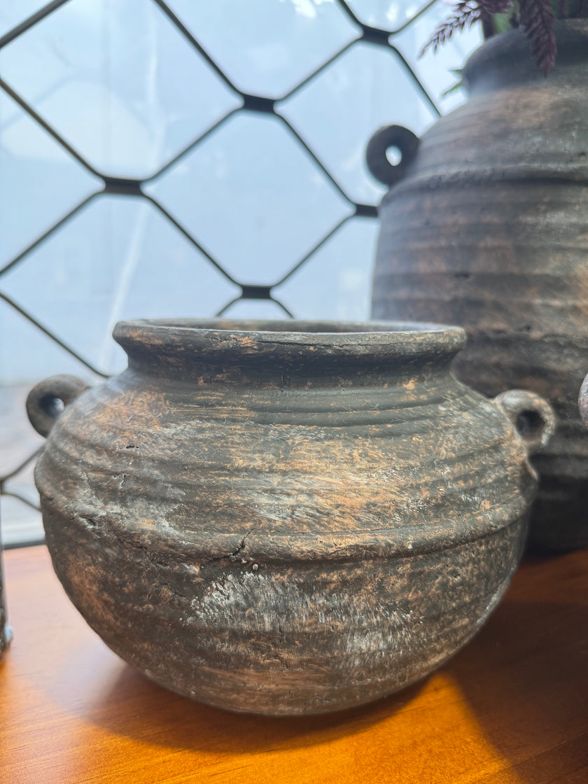 Aged Deep Umber Pot Belly Vase Small