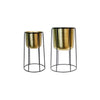 Gold Metal Planters on Black Stands Set/2