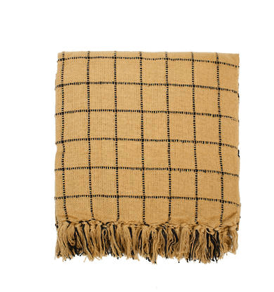 B7970066 Checked Cotton Throw Tan