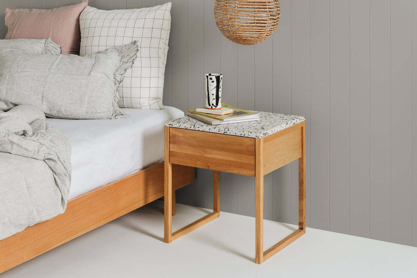 Avalon Natural Oak Side Table (Marble Top)