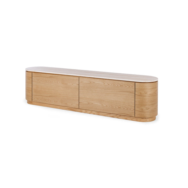 Akita Natural Oak Tv Stand (Travertine Top) (L180 D35 H45CM)