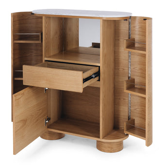 Akita Natural Oak Bar Cabinet (Marble Top)