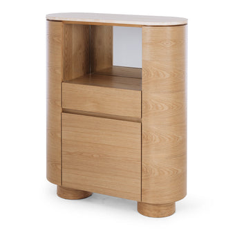 Akita Natural Oak Bar Cabinet (Travertine Top)