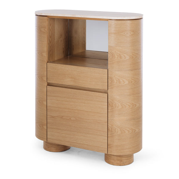 Akita Natural Oak Bar Cabinet (Travertine Top) (W90 D35 H110CM)