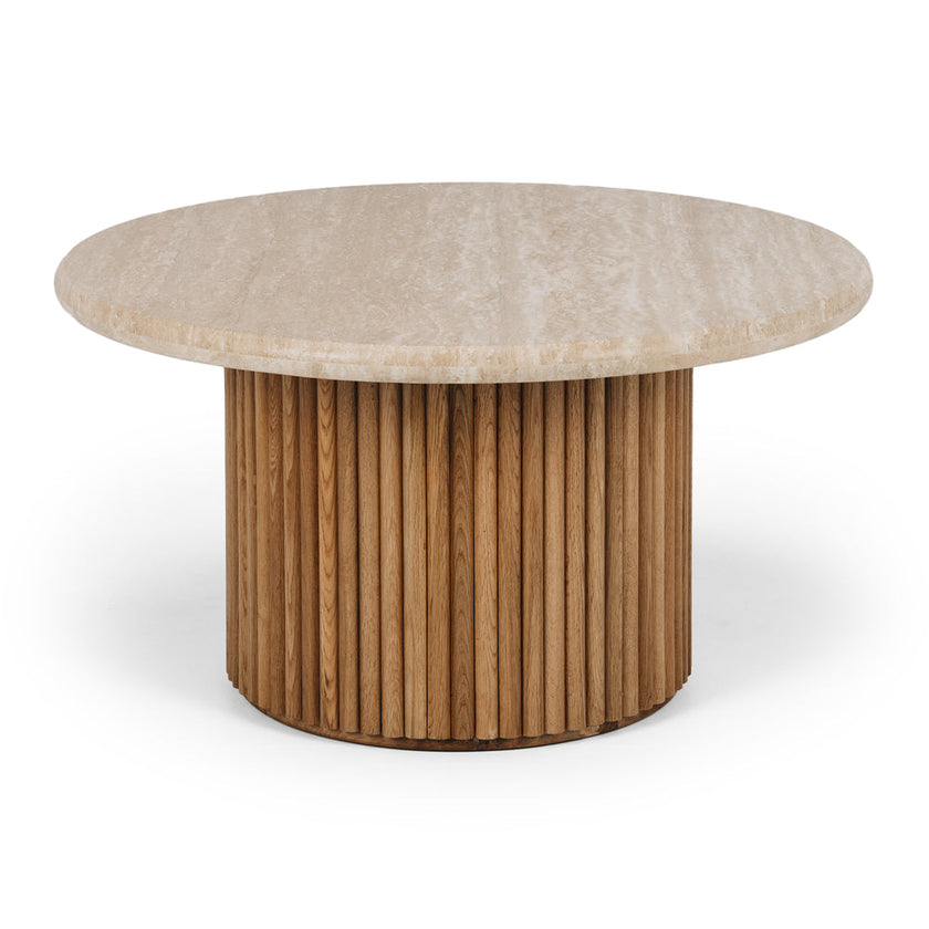 Table Rho Rho Travertine Top Coffee Table 85rd (Natural Oak Base) – Furniture Tree