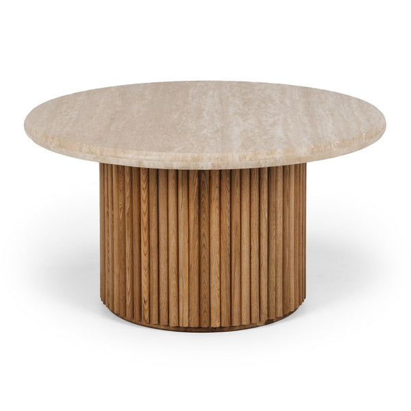 Rho Travertine Top Coffee Table 85rd (Natural Oak Base)