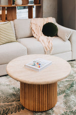 Rho Travertine Top Coffee Table 85rd (Natural Oak Base)