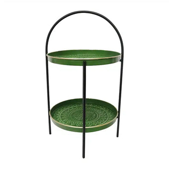 Two Tier Rangoli Stand- Dark Green