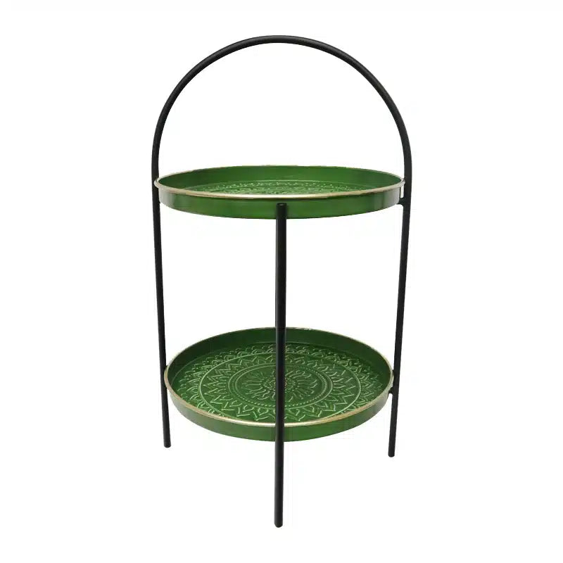 Two Tier Rangoli Stand- Dark Green